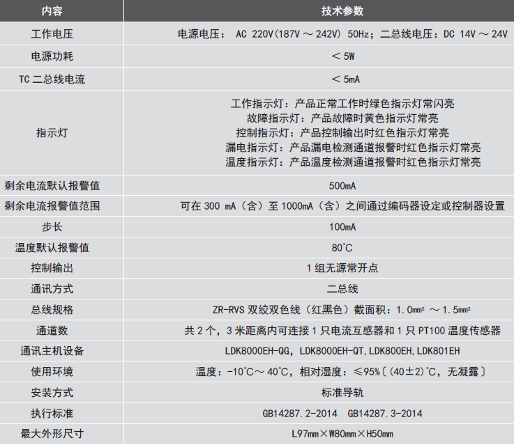 LDT9007EH組合式<a href=http://www.officiator.cn/dianqihuozai/ target=_blank class=infotextkey>電氣火災(zāi)監(jiān)控</a>探測器參數(shù)