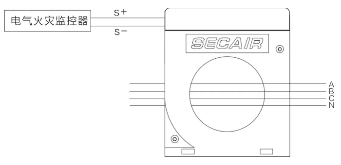 J-SCM41(160)剩余電流式<a href=http://www.officiator.cn/dianqihuozai/ target=_blank class=infotextkey>電氣火災(zāi)監(jiān)控</a>探測器接線圖